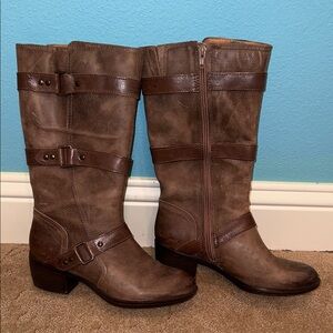 Nurture Brown Leather Zip Up Boots, Sz 7